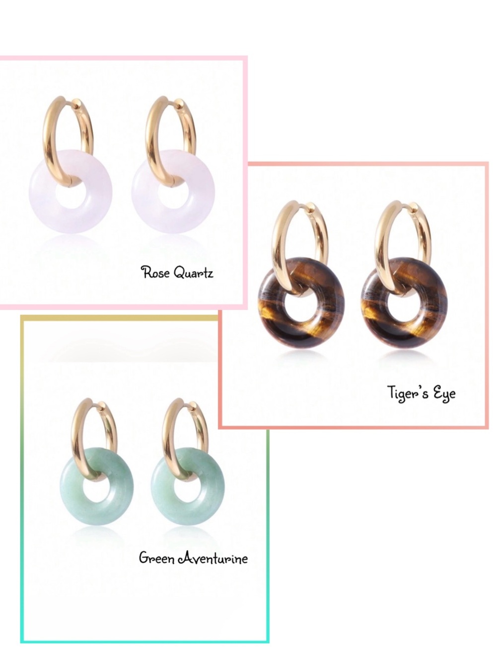 Natural Crystal Donut Gold Plated Hoop Earrings For Women NEW